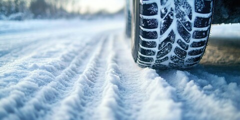 Snowy Tires on a Winter Road