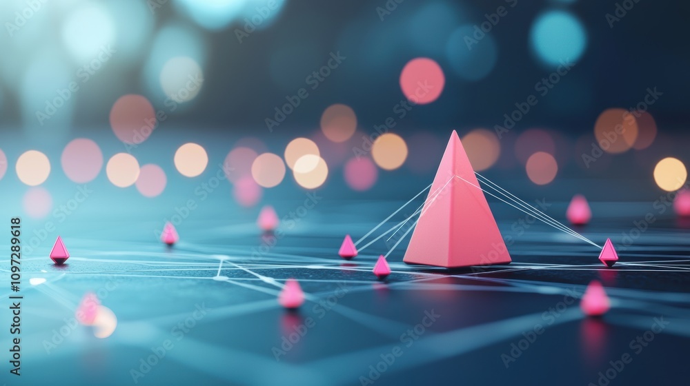 Poster a mind map with triangular nodes branching out from a central concept, representing interconnected i