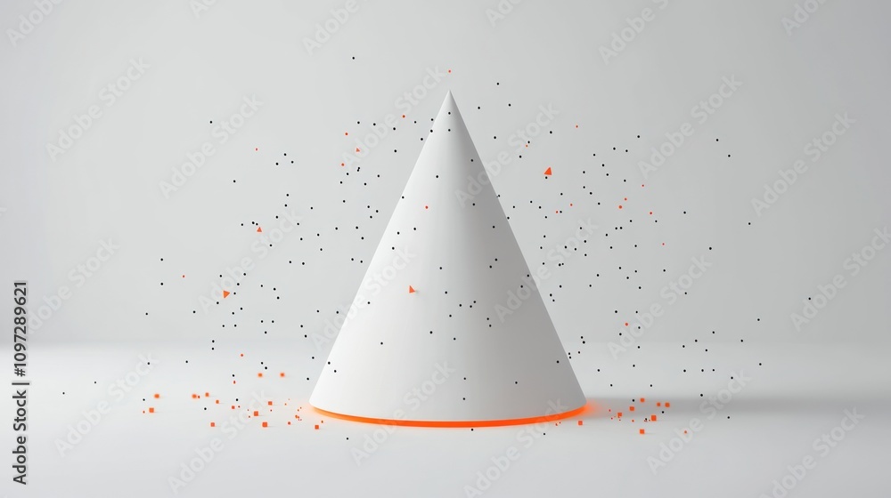 Aufkleber A minimalist cone with floating particles, emphasizing design and motion.