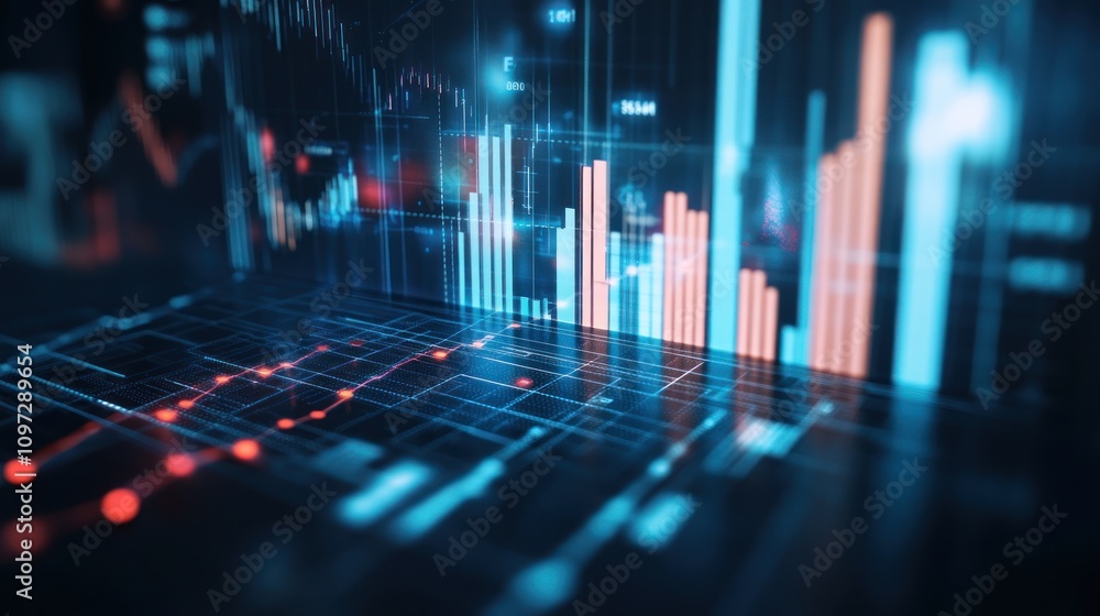 Poster A digital representation of financial data with graphs and charts.