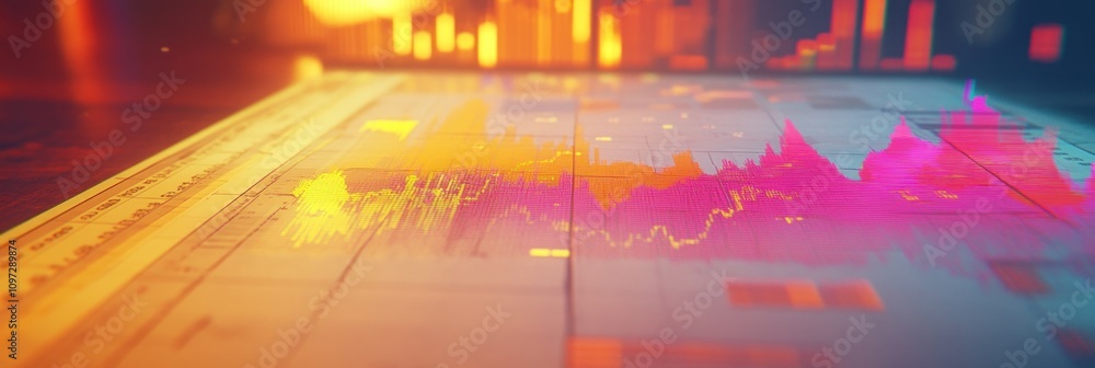 Fototapete Abstract data visualization with colorful graphs and charts on a digital interface.