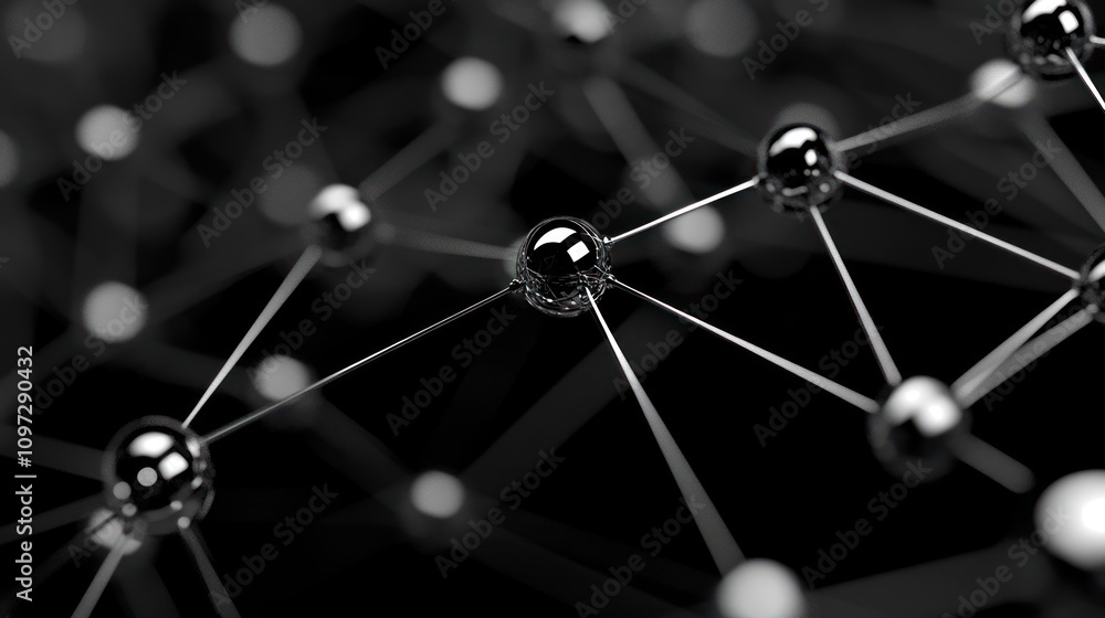 Poster A close-up view of interconnected spheres and lines representing a molecular or network structure.