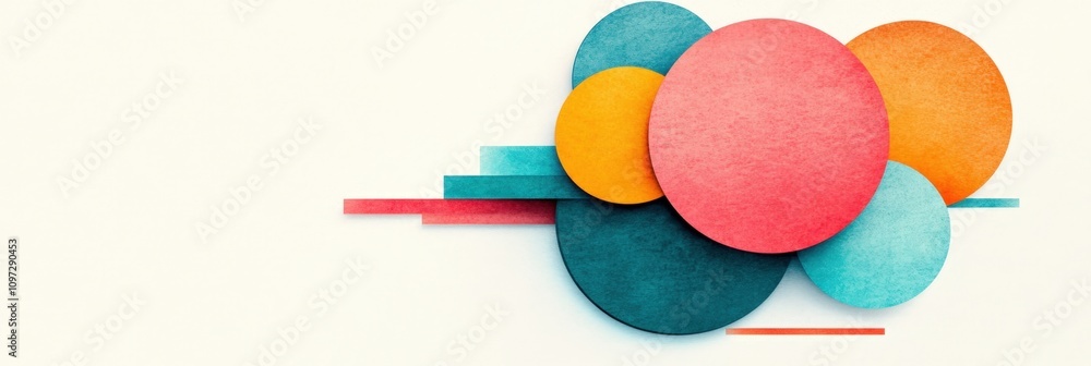 Poster vibrant abstract geometric composition with colorful circular and rectangular shapes