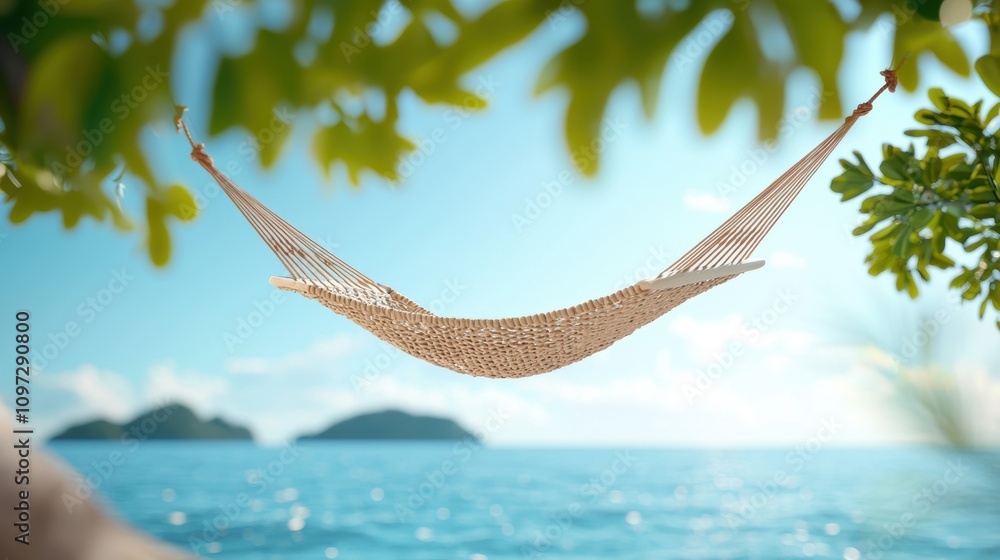 Poster a hammock strung between two palm trees sways gently in the breeze, offering a perfect spot to relax