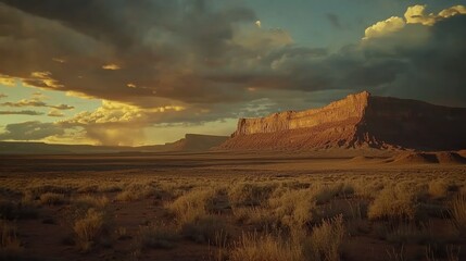 Naklejka premium Captivating sunset over monument valley, nature photography, desert landscape, long shot viewpoint, travel adventure concept
