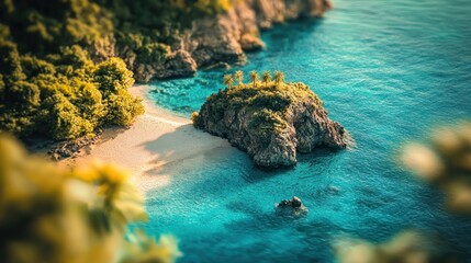 Exploring nature's beauty travel to a stunning beach landscape tropical paradise top-down view with vibrant flowers