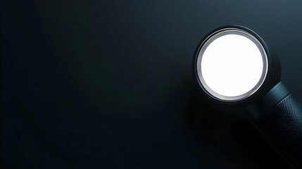 Illuminated magnifying glass on dark background, copy space.