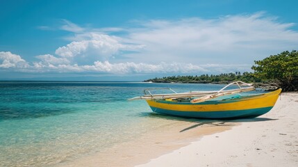 Fototapeta premium Colorful Outrigger Boat on a Tropical Beach