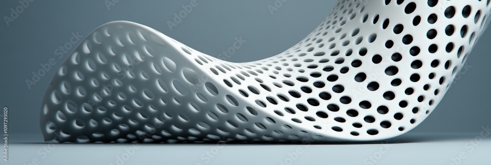 Poster abstract curved structure with perforated design on minimalist background