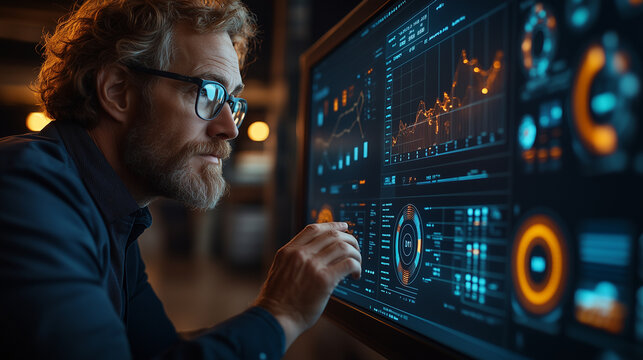 A professional adjusting a project timeline on a digital dashboard displayed on a large monitor