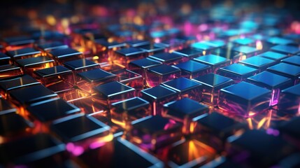 Obraz premium Abstract Colorful Cubes: A Symphony of Shiny, Glowing, Geometric Shapes