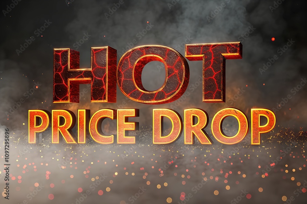 Aufkleber fiery 3d text reading 'hot price drop' with a smoky background, emphasizing a dynamic visual effect 