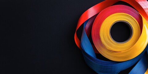 Colorful Ribbon Rolls on Black Background