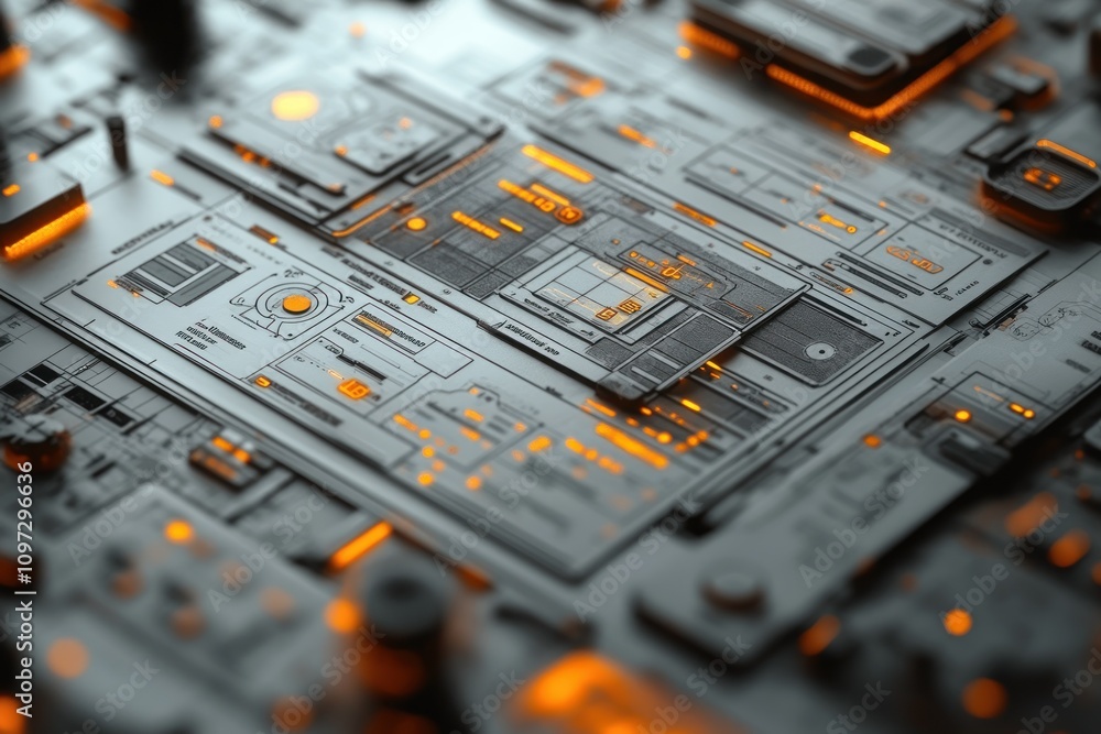 Poster abstract futuristic technology interface: a 3d render of a complex system