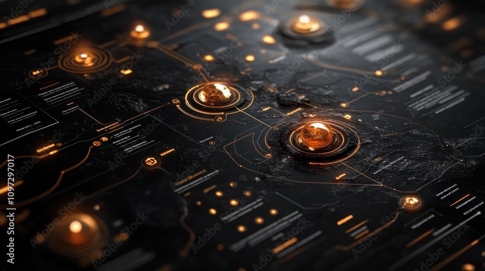 Aufkleber futuristic tech interface: glowing nodes and circuitry