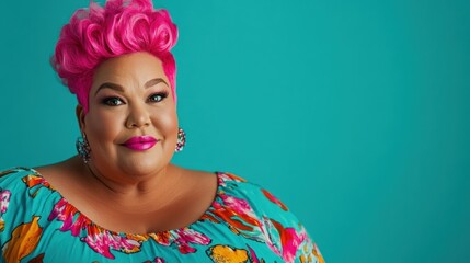 Portrait of a Confident Plus-Size Woman with Vibrant Pink Hair