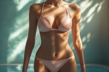 Sun-Kissed Beauty: A Woman in a Pink Bikini, Basking in Sunlight