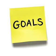 Word &lsquo;Goals&rsquo; written on yellow sticky note with cast shadow 