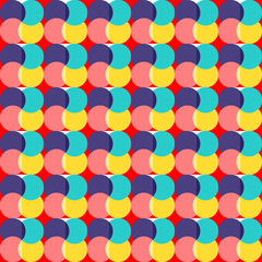 Discover a vibrant, creative, and modern colorful shape tile design in a repeated vector seamless pattern, perfect for your design projects. Ideal for branding, backgrounds, and modern designs.