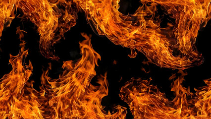 Fototapeta premium Fiery blaze with glowing textures on black, creating a striking and powerful visual effect.