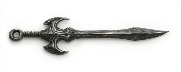 Ancient sword with intricate design, isolated on white background
