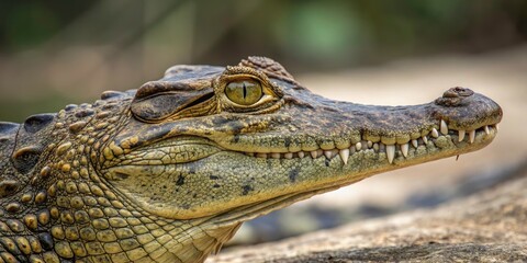 Fototapeta premium Stunning Macro Photography of a Crocodile's Eye, Scales, and Texture â€“ Close Up Wildlife Shot Capturing Natureâ€™s Detail in the Animal Kingdom