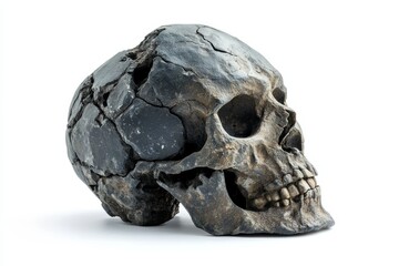 Obraz premium Ancient cracked skull, showcasing unique texture and detail