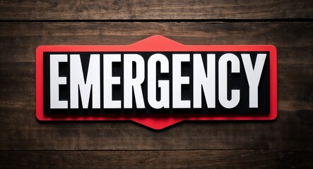 emergency lettering on card with wooden background
