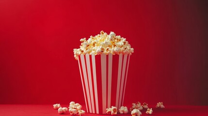 Colorful popcorn bucket against vibrant red