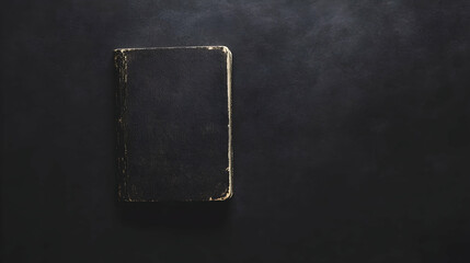 Old black book on dark background.