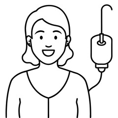 happy woman with intravenous saline drip