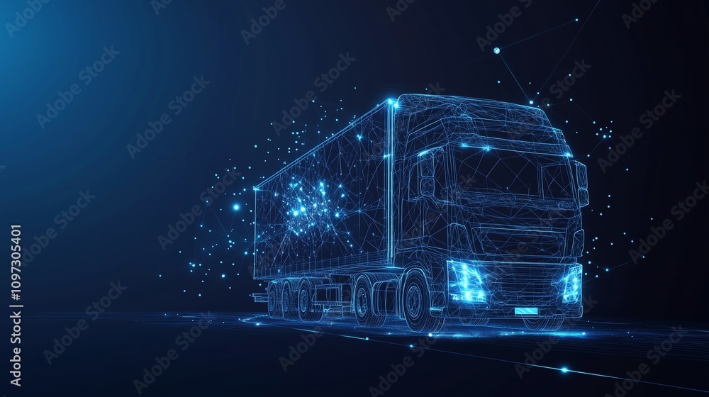 Aufkleber abstract multimodal logistics software interface with dark blue background, low-poly wireframe eleme