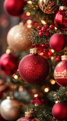 Fototapeta premium Vibrant Christmas Ornaments on a Festive Tree