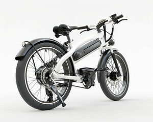 Obraz premium A sleek electric bike showcasing modern design, featuring a sturdy frame, wide tires, and an integrated battery for efficient urban commuting.