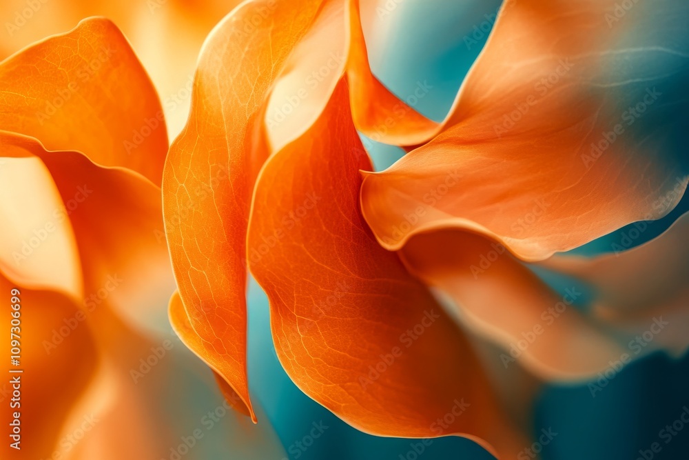 Poster abstract floral background featuring delicate orange petals gently flowing and intertwining with a s
