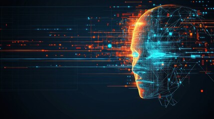 Digital Head Emerging From Data Streams