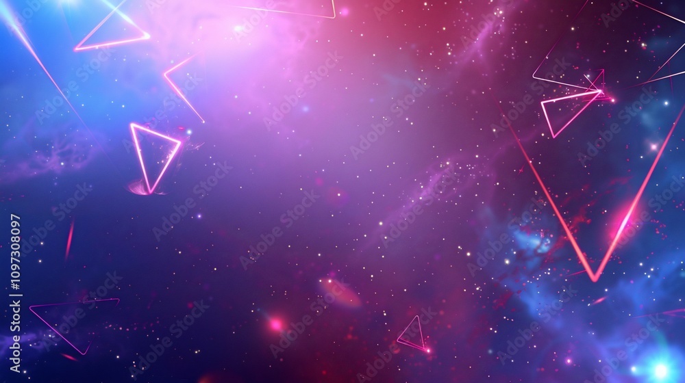 Aufkleber abstract cosmic background with glowing triangles and nebula.