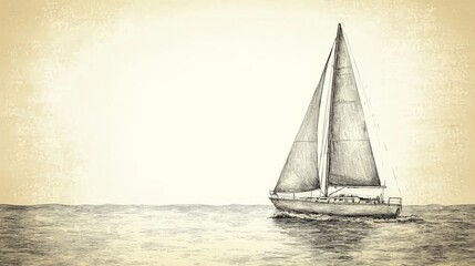 Vintage Sailing Yacht Sketch on Textured Background