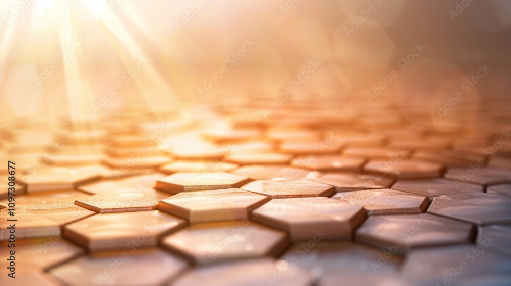 Poster abstract hexagon pattern illuminated by sunlight.