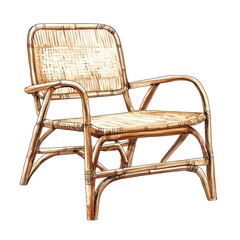 Watercolor illustration of a rattan armchair, perfect for home decor and interior design projects.