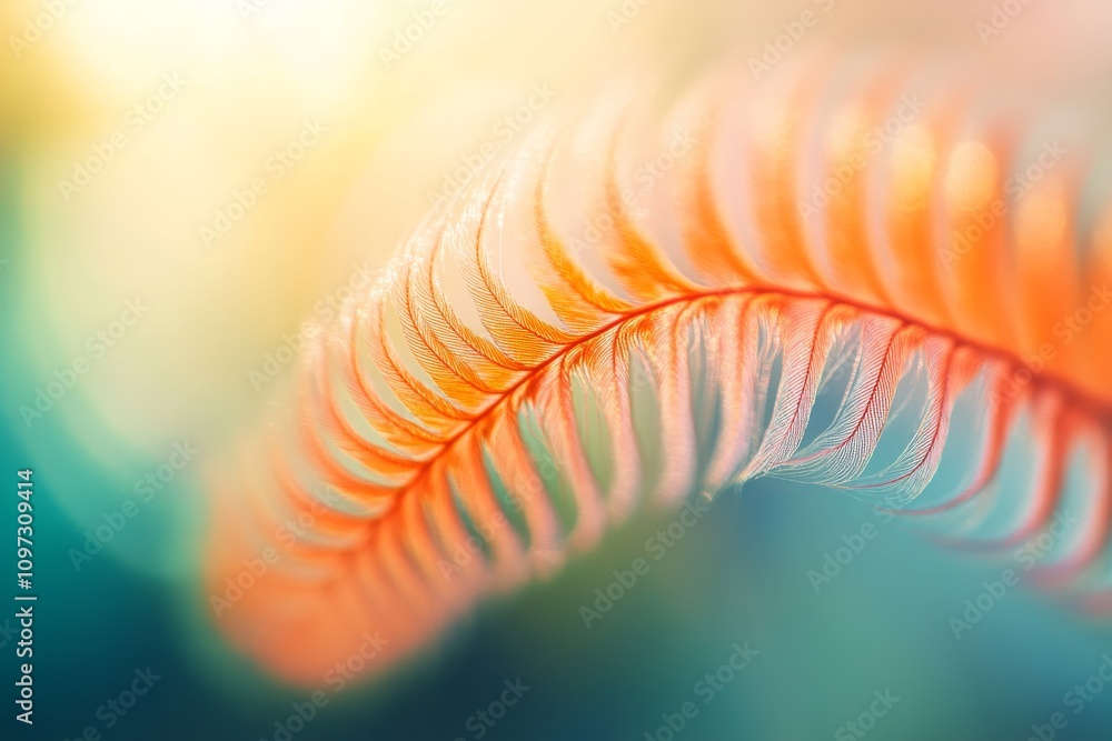 Poster delicate curved fern leaf with soft lighting and colorful bokeh background for nature and botanical 