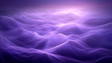 Purple undulating waves with soft gradients and flowing textures, creating a surreal and tranquil abstract landscape blending light and depth harmoniously