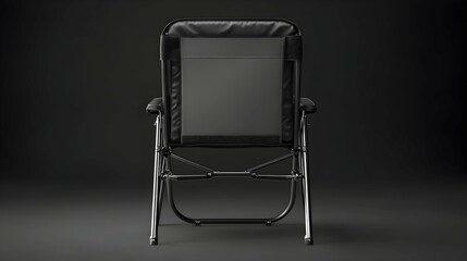 Rear view of a black folding chair with padded seat and back.
