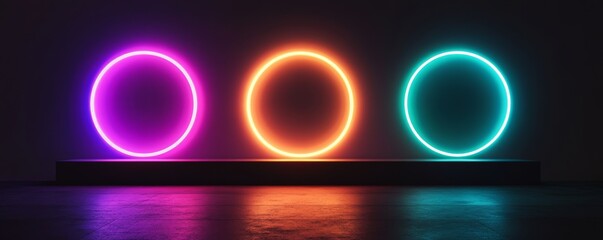 Naklejka premium Vibrant neon circles illuminating dark ambience: a
