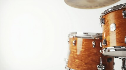Obraz premium Wooden acoustic drum set, includes snare, tom, and cymbals