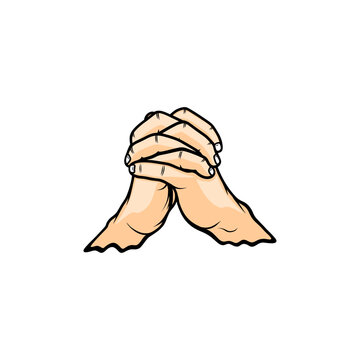 recommend clip art: bringing right and left hands together crossing fingers looking forward vector illustration