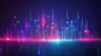 Fototapeta premium Neon Cityscape Digital Art Futuristic Skyline