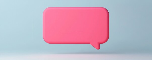 Fototapeta premium A vibrant pink speech bubble against a soft blue background, symbolizing communication and dialogue in modern design.