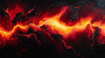 Intense fiery orange and red abstract patterns with glowing streaks and smoky details, creating a dramatic, high energy composition that evokes themes of fire, passion, and movement