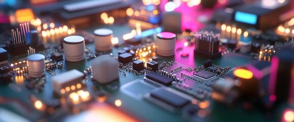 Close-up of illuminated circuit board components.
